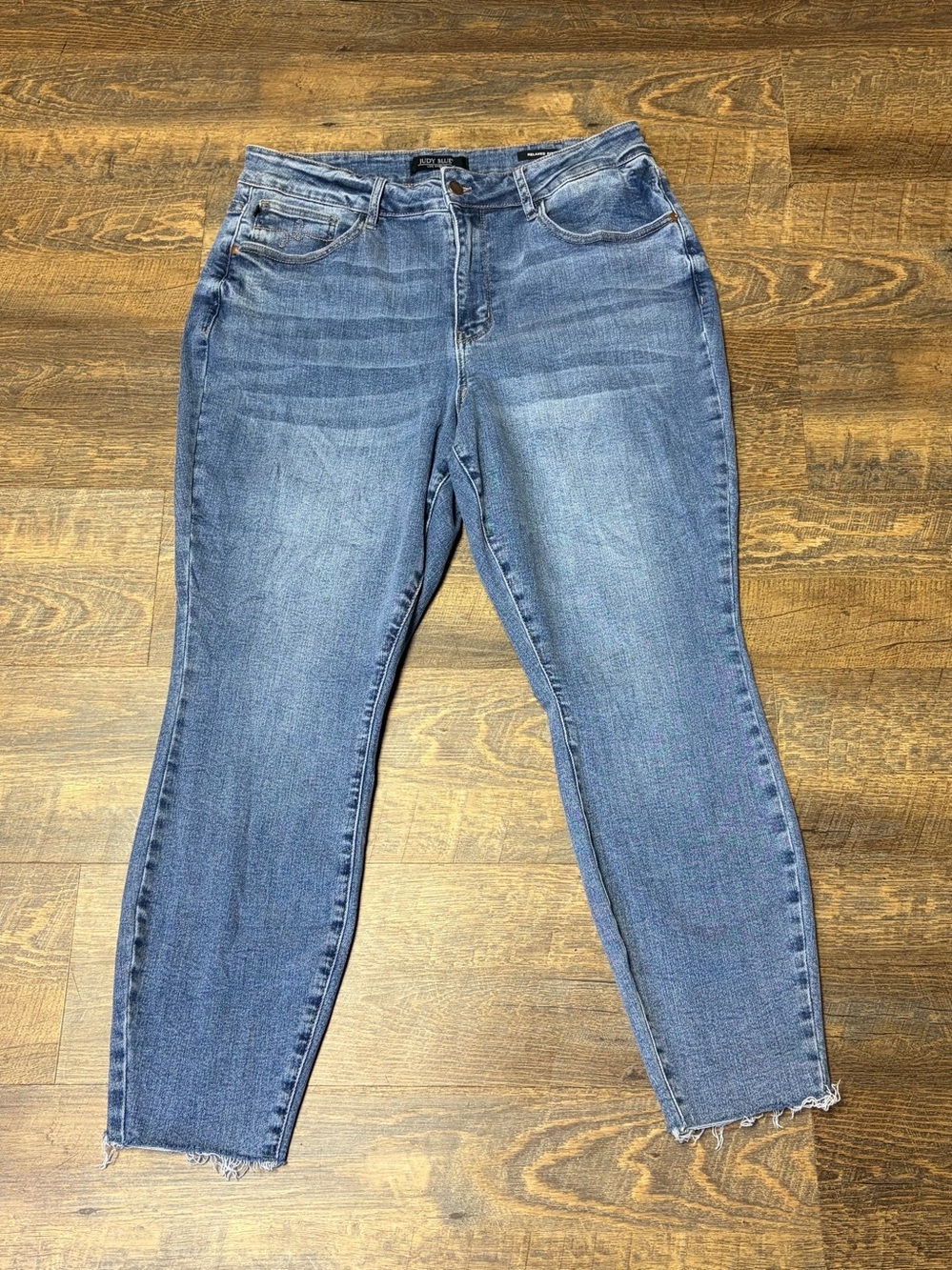 Judy Blue Relaxed Fit Jeans Womens 18W Raw Hem Stretch Blue Denim High Waist